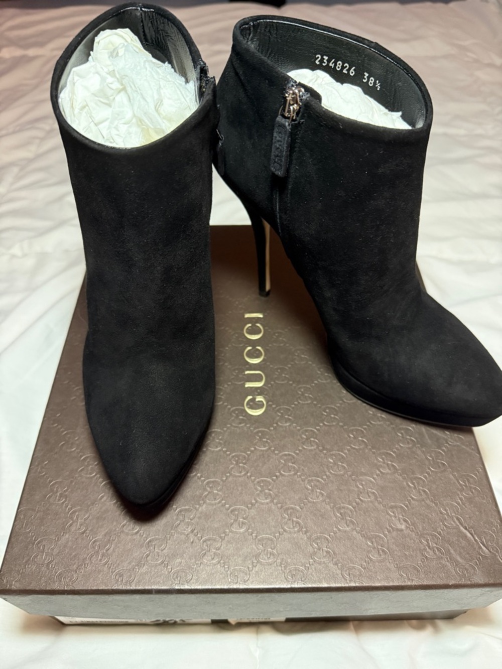 Gucci Black Suede Pointed-Toe Stiletto Ankle Booties